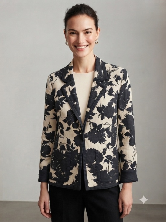 J. Crew Jackets & Blazers - J. Crew Cream and Black Floral Print Linen Jacket